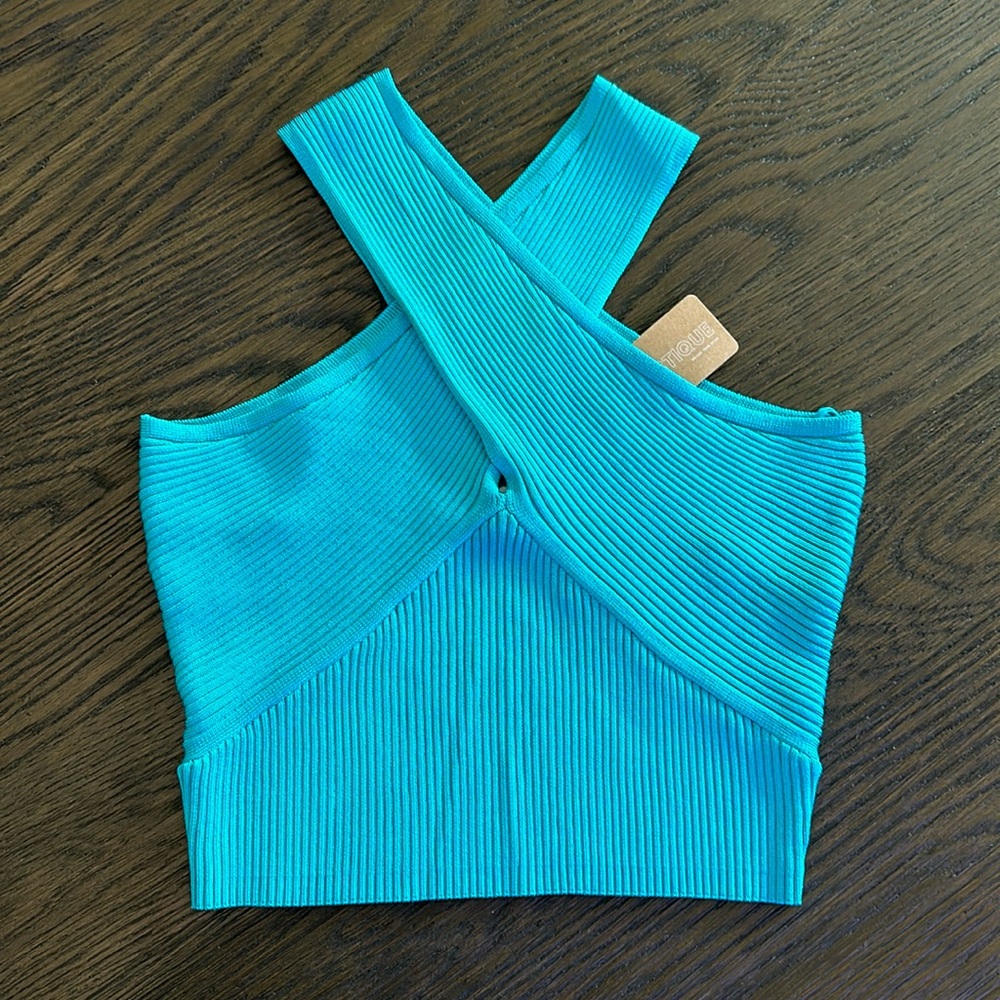 Vestique Teal Blue Crossover Crop Top